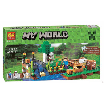 Конструктор "My world" Майнкрафт Ферма, 262 детали, мелкий конструктор, аксессуары, HR10175