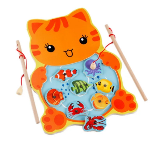 Деревянная игра рыбалка "Котик", игрушка рыбалка, рыбалка для детей, развивающая игра (MD1034)