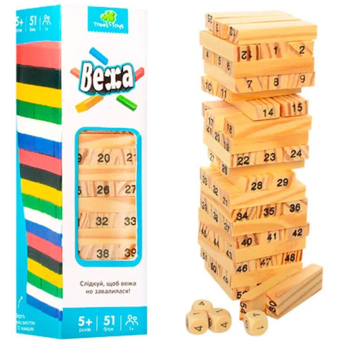 Настольная игра "Башня" Tree Toys, 48 блоков, настольная игра для всей семьи, деревянная игра OG1210 Настольная игра "Башня" Tree Toys, 48 блоков, настольная игра для всей семьи, деревянная игра OG1210