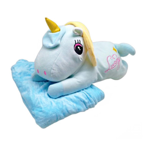Мягкая Игрушка Единорог 51 см, игрушка с пледом 160х115 см, мягкий Единорог-плед голубой (CV14487)
