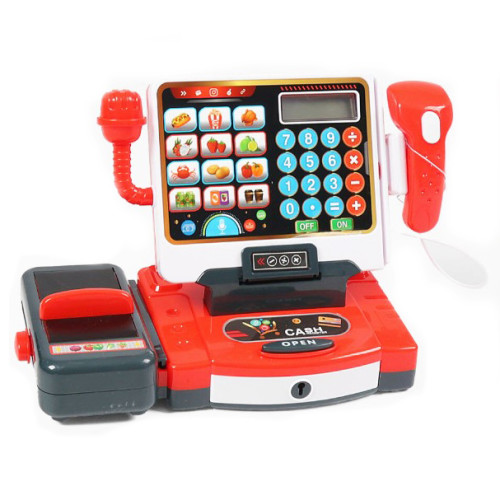 Іграшковий касовий апарат з калькулятором, стрічка рухається, термінал, ваги, висувна скринька, продукти, світло звук VB1527 Іграшковий касовий апарат з калькулятором, стрічка рухається, термінал, ваги, висувна скринька, продукти, світло звук VB1527