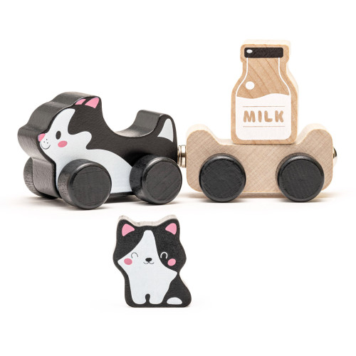 Деревянная игрушка Cubika поезд Веселі кошенята, на магнитах DS15450