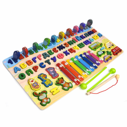 Навчальна дощечка Tree Toys, Геометричний сортер із цифрами, магнітною рибалкою та літерами українського алфавіту GN1695 Навчальна дощечка Tree Toys, Геометричний сортер із цифрами, магнітною рибалкою та літерами українського алфавіту GN1695