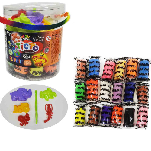 Тісто для ліплення Danko toys 18 кольорів, 5 формочок, 1 стек, флуоресцентний YR18-01