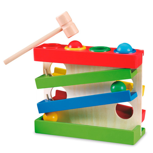 Стучалка Tree Toys деревянная игрушка горка с шариками и молоточком TN1872