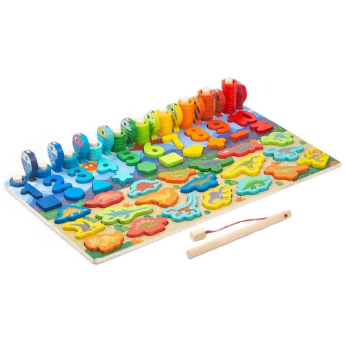 Дерев'яна дошка Tree Toys 6в1 Dino-2 з риболовлею, цифрами і фігурами динозаврів на дошці LT1947 Дерев'яна дошка Tree Toys 6в1 Dino-2 з риболовлею, цифрами і фігурами динозаврів на дошці LT1947