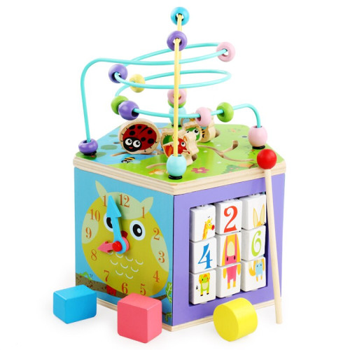 Деревянная развивающая игрушка Куб Fan Toys с лабиринтом, часами-совой, ксилофоном, сортером D2147 Деревянная развивающая игрушка Куб Fan Toys с лабиринтом, часами-совой, ксилофоном, сортером D2147