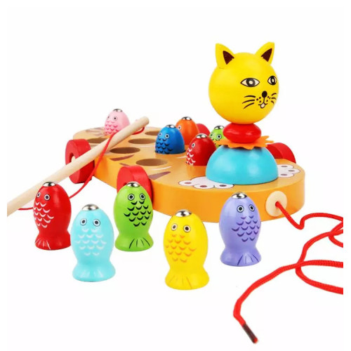 Рыбалка- каталка Котик , игра деревянная 2164