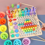 Дерев'яний сортер з риболовлею Wooden Toy мозаїка, цифри геометричні фігурки 30 х 30 см 2514