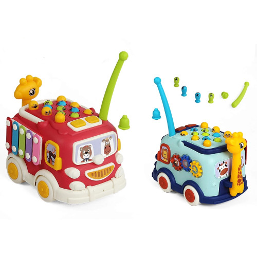 Развивающий Бус "WToys", 2 цвета, музыкальный интерактивный Автобус, подвижные шестерни, магнитная рыбалка, каталка детская игрушка, песни, сказки, стихи, украинский язык MQ28140