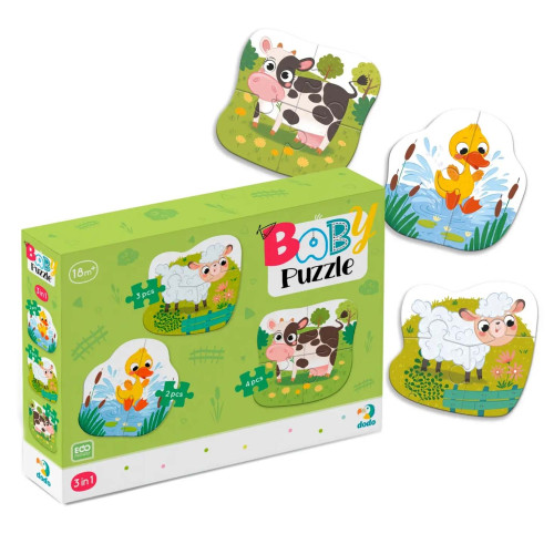Пазл DoDo Baby Puzzle 3в1 Деревенские животные, 3 пазла из 2,3 и 4 элементов, картон R300393 Пазл DoDo Baby Puzzle 3в1 Деревенские животные, 3 пазла из 2,3 и 4 элементов, картон R300393