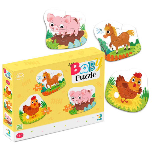 Пазл DoDo Baby Puzzle 3в1 День на ферме, 3 пазла из 2,3 и 4 элементов, картон R300394