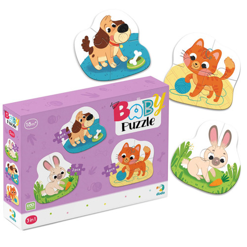 Пазл DoDo Baby Puzzle 3в1 Домашние животные, 3 пазла из 2,3 и 4 элементов, картон R300395 Пазл DoDo Baby Puzzle 3в1 Домашние животные, 3 пазла из 2,3 и 4 элементов, картон R300395