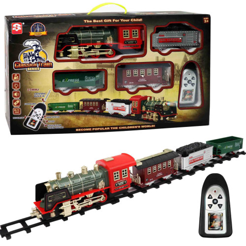 Игрушечная Железная дорога Classical Train с пультом управления, парогенератор, свет, звук, локомотив и три вагона, декорации SP3095