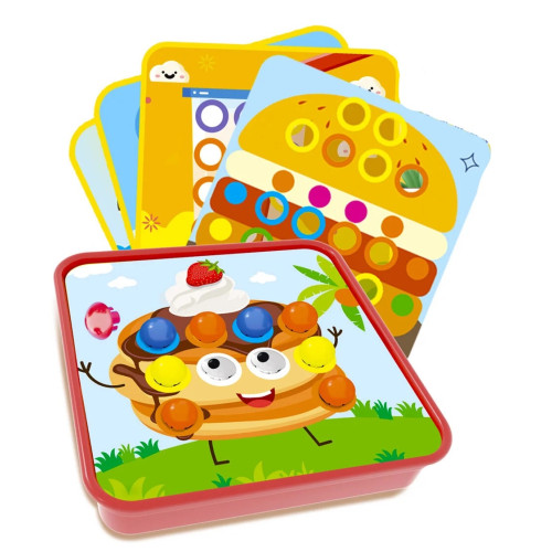 Мозаика "WToys" Еда, пуговицы, цветная фантазия, 12 картинок, 38 фишек, бокс для хранения MR32577