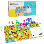 Дерев'яний сортер Геометрика WToys з дощечкою для малювання, цифри, пальчиковий лабіринт, кільця, магнітна рибалка DW47699