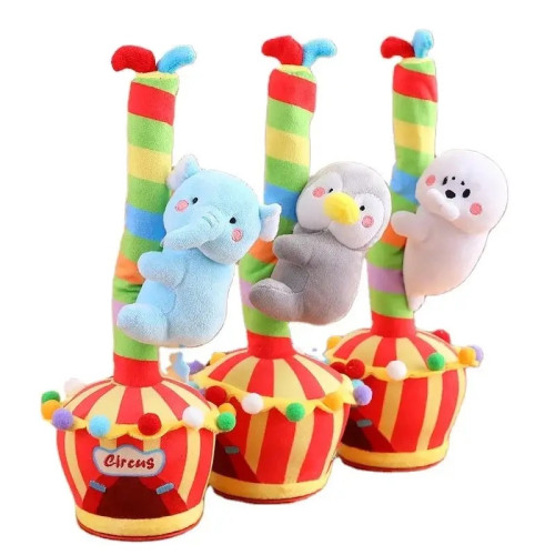 Мягкая игрушка "Circus" 3 вида, звук, песни на английском языке, функция записи голоса, танцует, 32 см, аккумулятор, USB, в пакете, музыкальная игрушка BJ49105