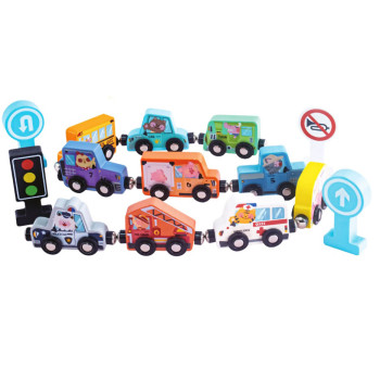 Деревянная магнитная игрушка Машинки WToys, поезд на магнитах, разноцветный SW49325
