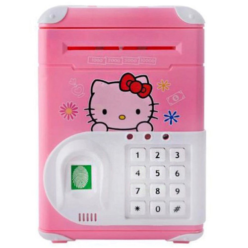 Игрушечный Сейф-копилка Hello Kitty розовый, копилка с кодовым замком, звук, свет, отпечаток пальца (OH510-4)