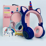 Беспроводные Bluetooth наушники Единорог Unicorn, RGB подсветка, синие KT57878