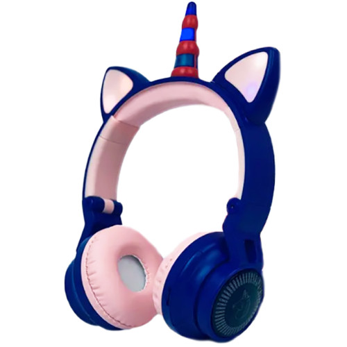 Беспроводные Bluetooth наушники Единорог Unicorn, RGB подсветка, синие KT57878