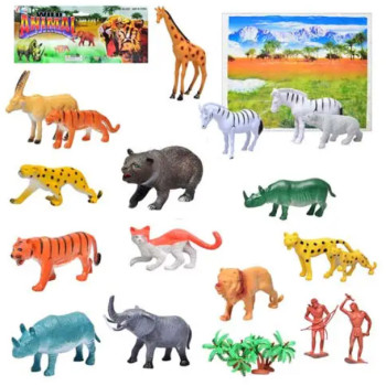 Игровой набор диких животных Wild Animal 15 шт, 2 фигурки человечков NG581