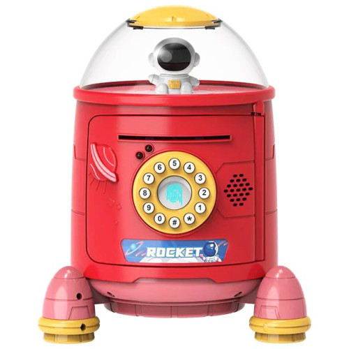 Игрушечный Сейф-копилка Rocket Piggy Bank Ракета с кодовым замком и сканером отпечатка пальца, звук, красный, англ. DL589-15