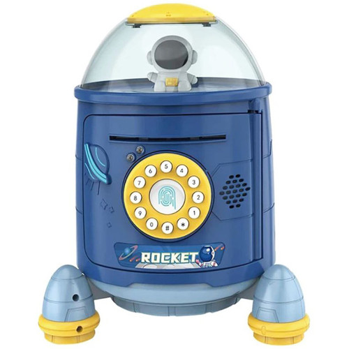 Іграшковий Сейф-скарбничка Rocket Piggy Bank Ракета з кодовим замком та сканером відбитка пальця, звук, синій, англ. DL589-15