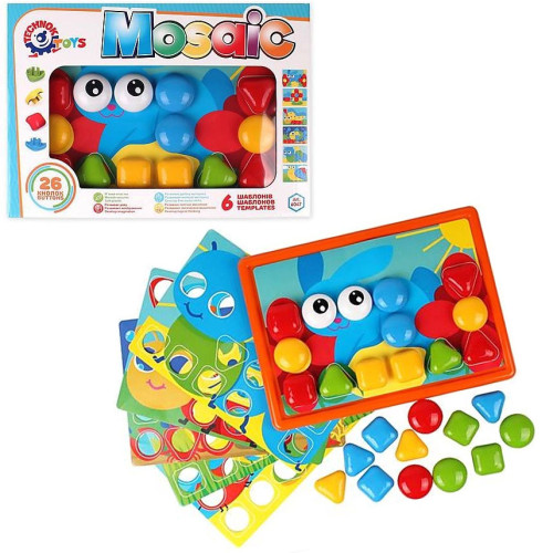 Детская мозаика с крупными деталями Пуговки Technok Toys, 26 кнопок, 6 картинок LY6047