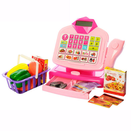Игрушечный кассовый аппарат розовый, свет звук SD66075