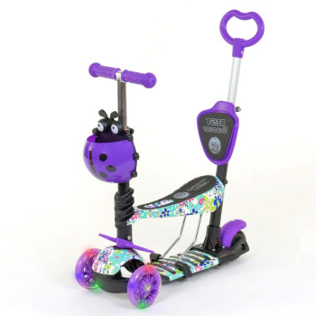 Самокат Best Scooter 5в1 с отцовской ручкой, абстракция, сиденье, PU колеса, подсветка колес HT68995