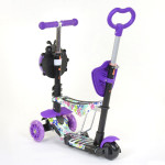 Самокат Best Scooter 5в1 с отцовской ручкой, абстракция, сиденье, PU колеса, подсветка колес HT68995
