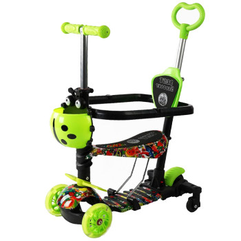 Самокат Best Scooter 5в1 с родительской ручкой, защитный бампер, сиденье, дополнительные колеса SB76235