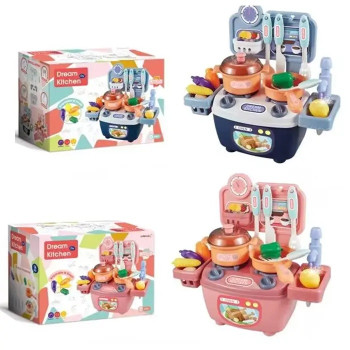 Игрушечная Кухня, 2 цвета, детская кухня, плита, льющаяся вода, посуда, продукты, 14 деталей, CD777-3-4