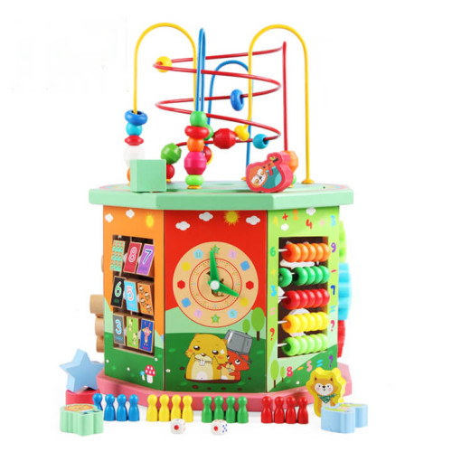 Развивающий куб Tree Toys деревянная игра с лабиринтом, сортером и часами KM872