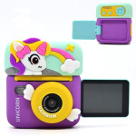 Детская цифровая фотокамера с термопринтером мгновенной печати UNICORN, поворотный экран, провод USB Type-C, разъем для SD карты, 3 рулона термобумаги, ремешок, наклейки, фломастеры BKM 12 U