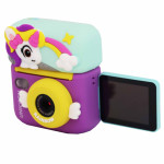 Детская цифровая фотокамера с термопринтером мгновенной печати UNICORN, поворотный экран, провод USB Type-C, разъем для SD карты, 3 рулона термобумаги, ремешок, наклейки, фломастеры BKM 12 U