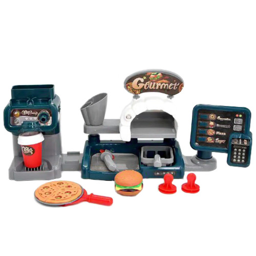 Игровой набор Пиццерия, игрушечный магазин, детский кассовый аппарат, кофеварка, фастфуд (WA35)