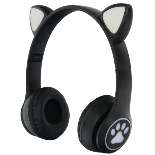 Беспроводные Bluetooth наушники с кошачьими ушками Китти, RGB подсветка, черный STN-23
