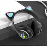 Беспроводные Bluetooth наушники с кошачьими ушками Китти, RGB подсветка, черный STN-23