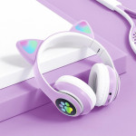 Бездротові Bluetooth навушники з котячими вушками Кітті, RGB підсвічування, фіолет STN-23