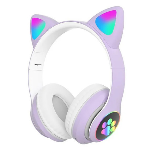 Бездротові Bluetooth навушники з котячими вушками Кітті, RGB підсвічування, фіолет STN-23