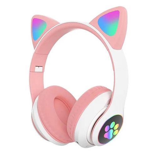 Бездротові Bluetooth навушники з котячими вушками Кітті, RGB підсвічування, рожевий STN-23 Бездротові Bluetooth навушники з котячими вушками Кітті, RGB підсвічування, рожевий STN-23