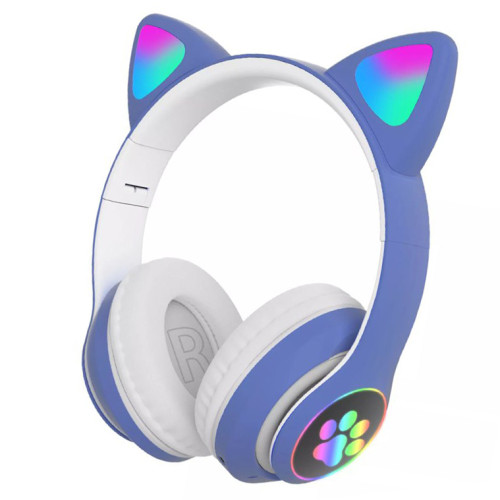 Беспроводные Bluetooth наушники с ушками Китти, RGB подсветка, наушники для детей, Синий (VZV23M)