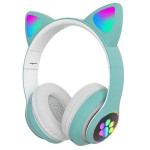 Бездротові Bluetooth навушники з котячими вушками Кітті, RGB підсвічування, бірюзові P.33M Бездротові Bluetooth навушники з котячими вушками Кітті, RGB підсвічування, бірюзові P.33M