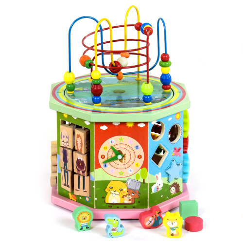 Развивающий куб для детей Tree Toys, деревянная игра, часы, счеты, шестеренки, сортер (С2385)